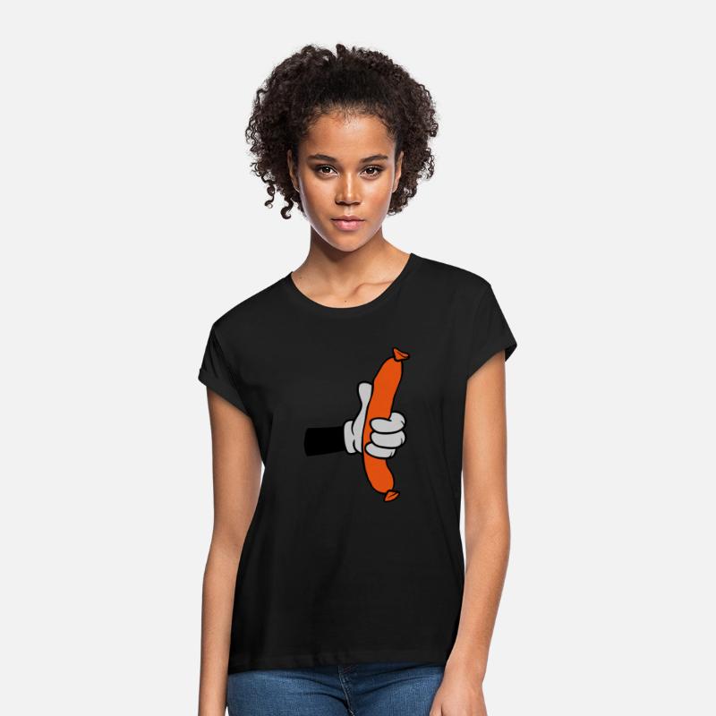 Comic hand holding sausage