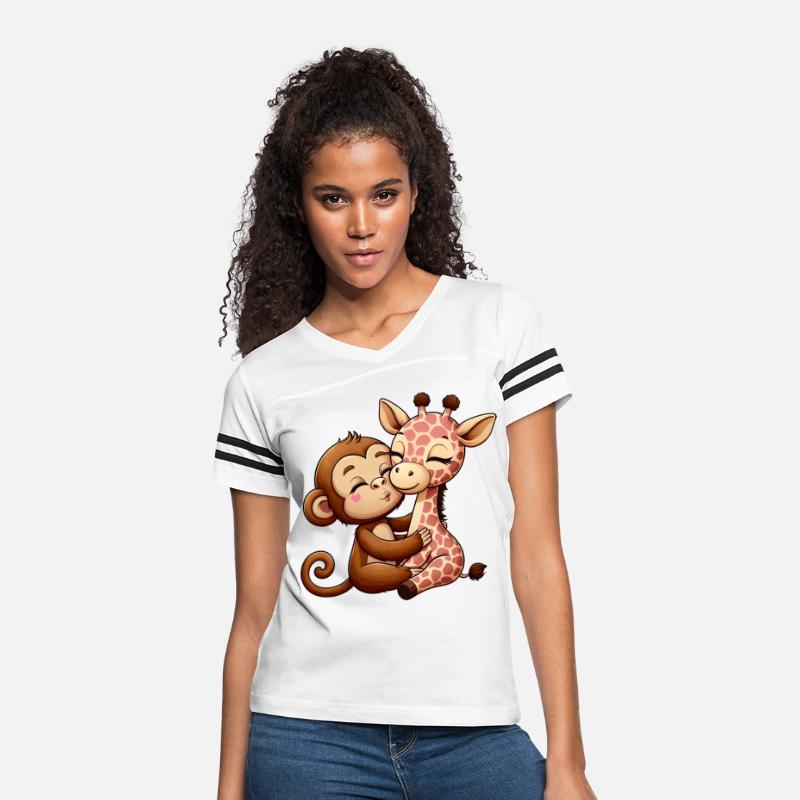 Cuddling Monkey And Giraffe In Love