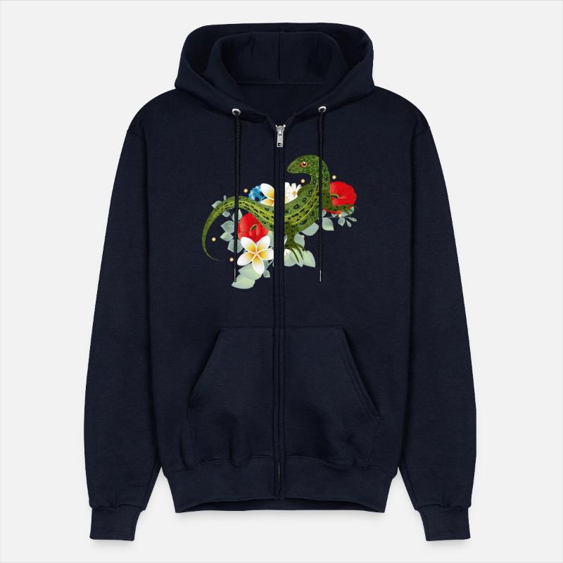 Green Lizard on Flowers Botanical Motif