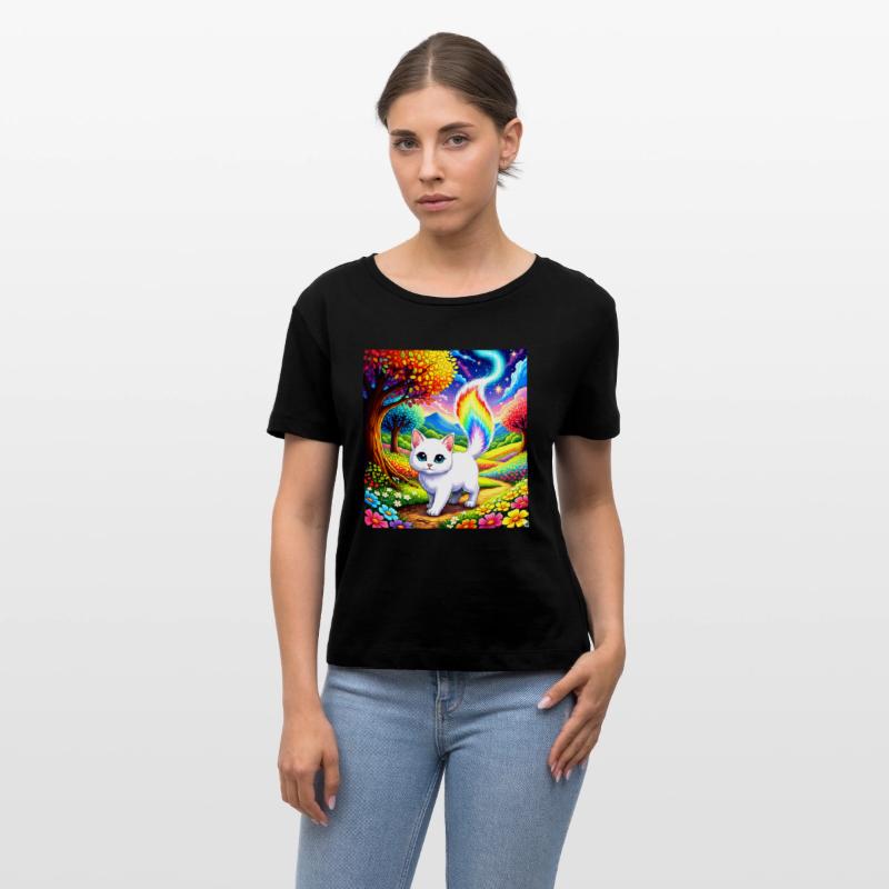 Rainbow Tail Cat in a Fantasy Flower Field