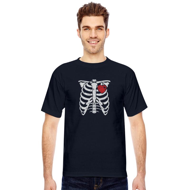 Rib Cage Skeleton Design with Distressed Red Heart
