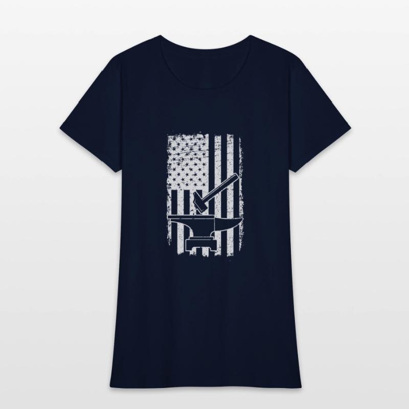 US Flag Patriotic American Blacksmith Hammer Anvil