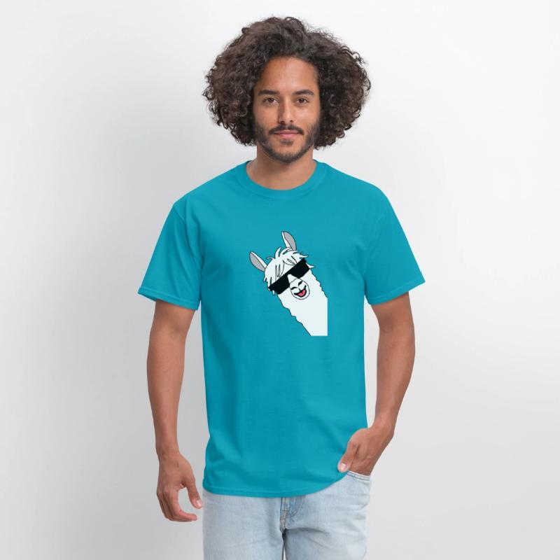 Waving alpaca comic lama in white with sunglasses