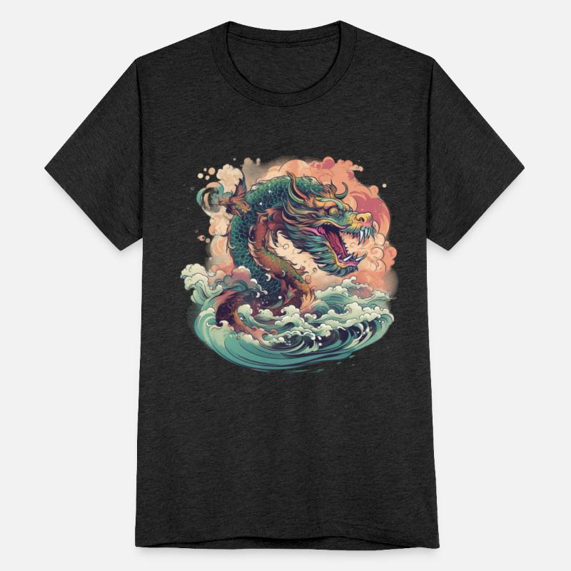 Asian Dragon Anime Japanese Sea Waves