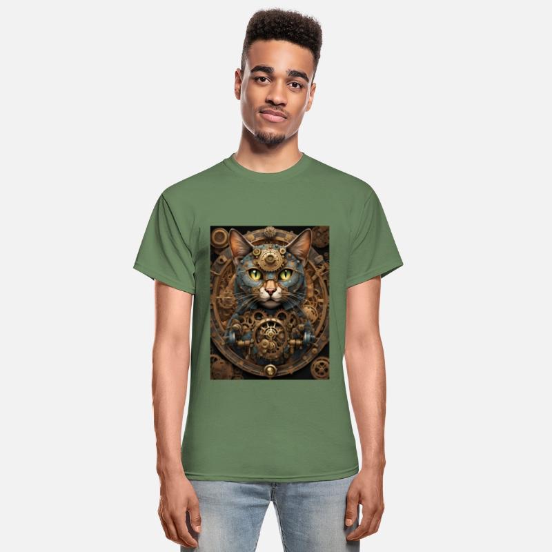 blue steampunk cat AI art