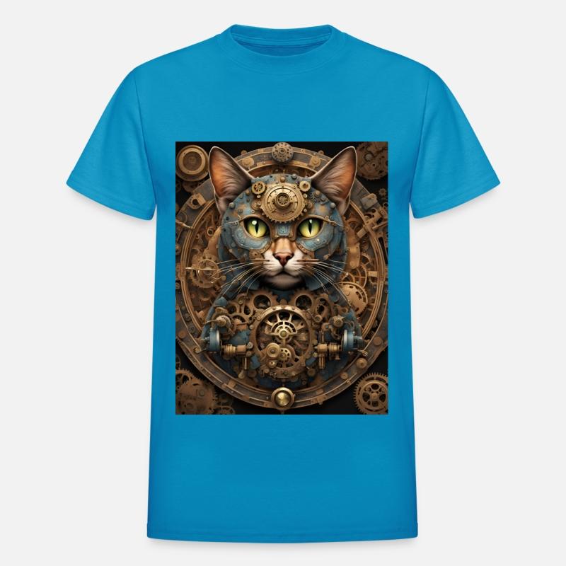 blue steampunk cat AI art