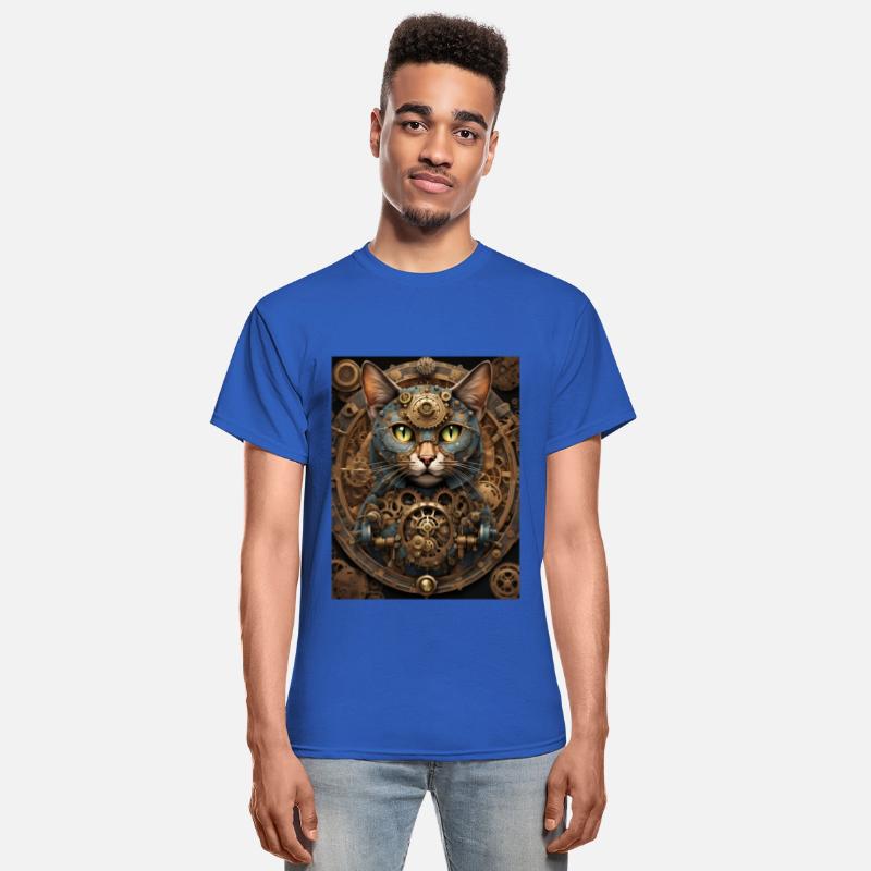 blue steampunk cat AI art