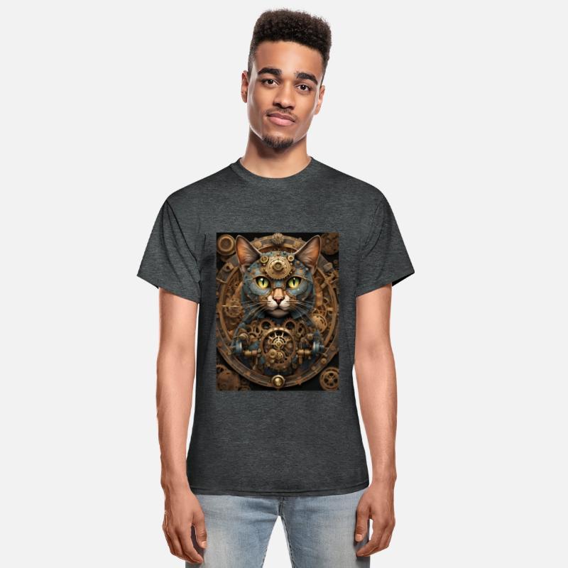 blue steampunk cat AI art