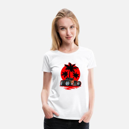 Classic 30s Style Hot Rod Car At Sunset With Palm