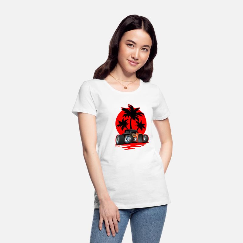 Classic 30s Style Hot Rod Car At Sunset With Palm