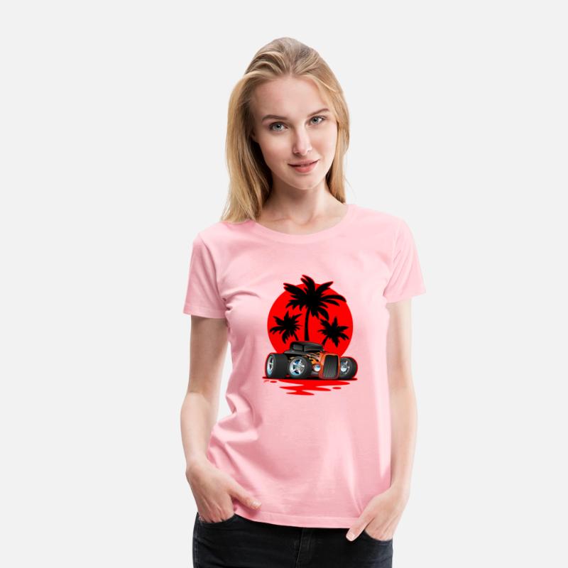 Classic 30s Style Hot Rod Car At Sunset With Palm