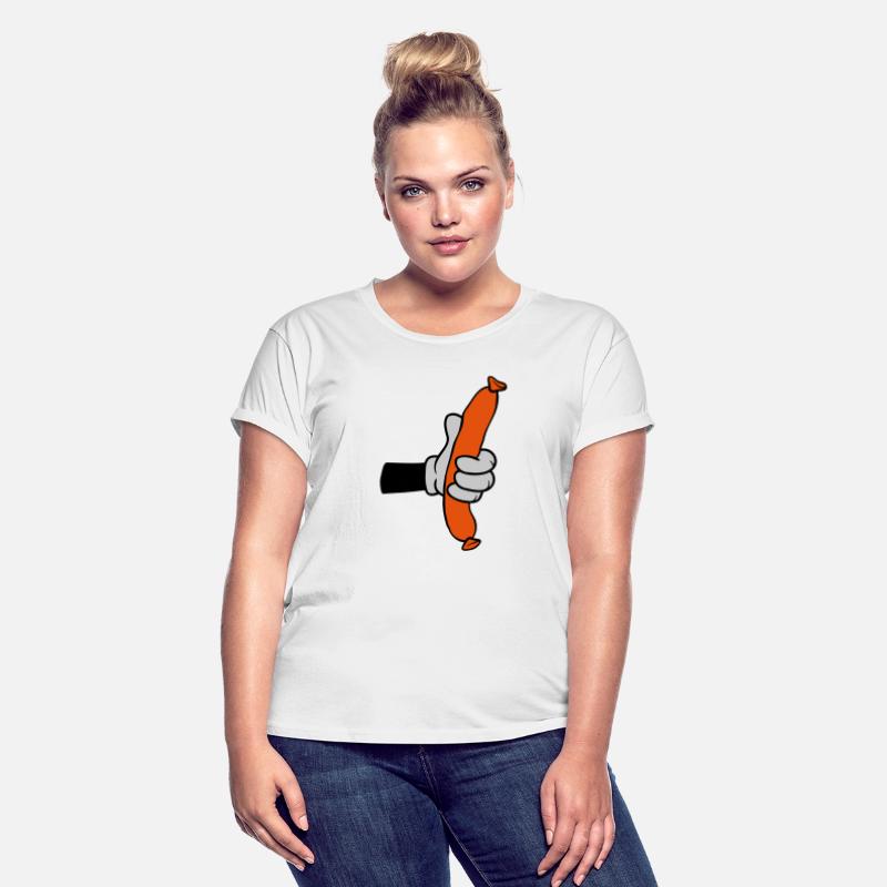 Comic hand holding sausage