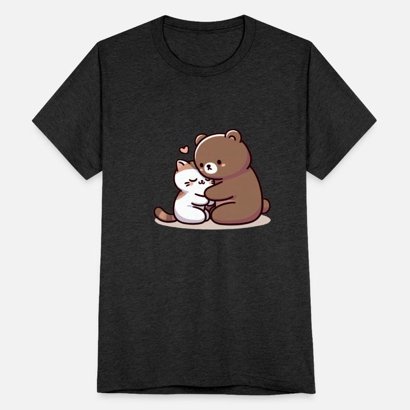 Cuddling Cat And Bear In Love