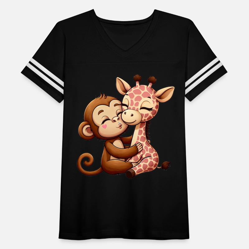 Cuddling Monkey And Giraffe In Love