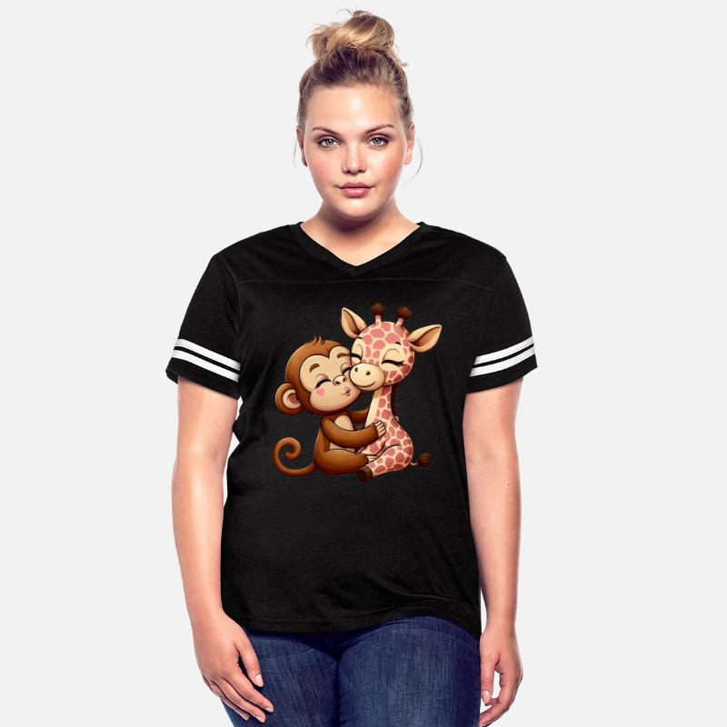 Cuddling Monkey And Giraffe In Love