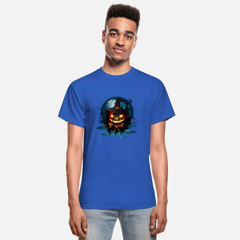 dark Halloween pumpkin with witch hat & full moon