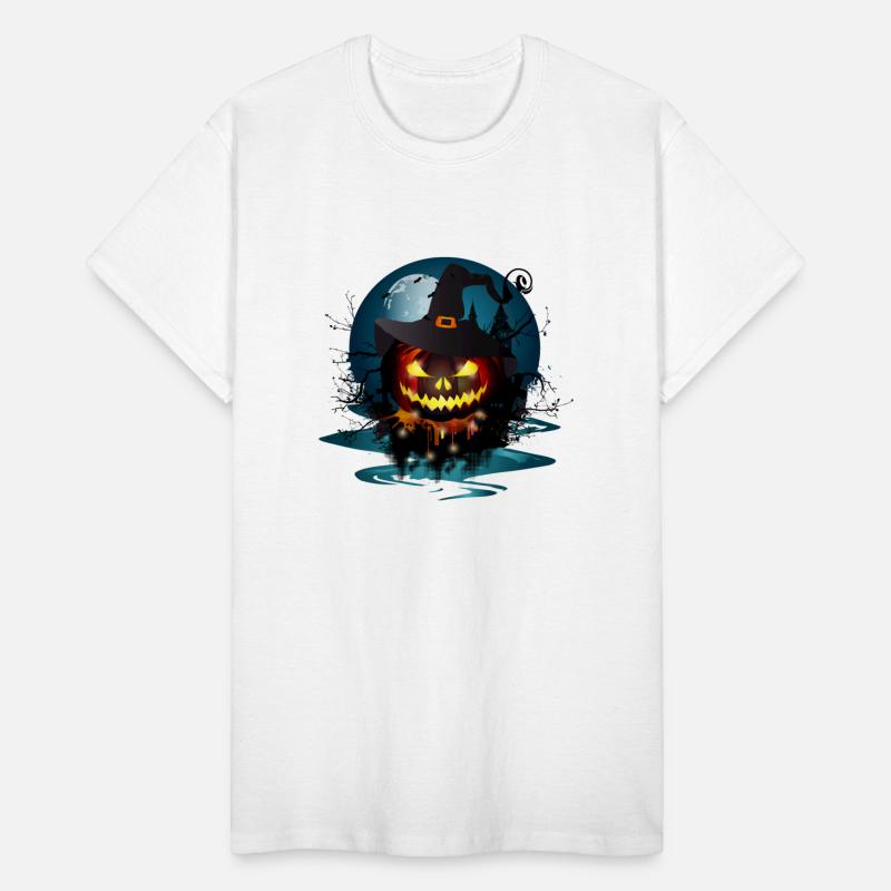 dark Halloween pumpkin with witch hat & full moon