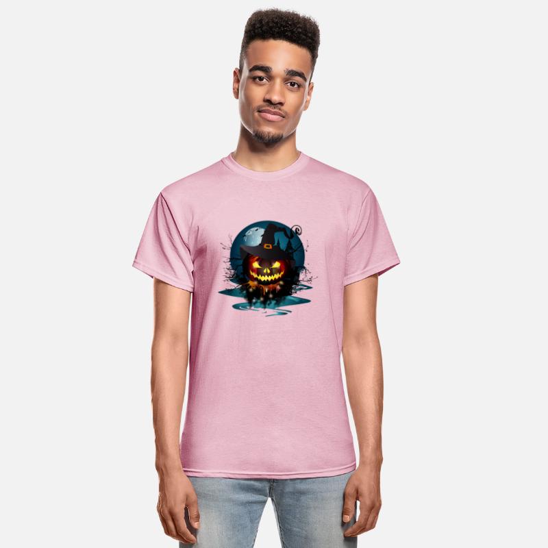 dark Halloween pumpkin with witch hat & full moon