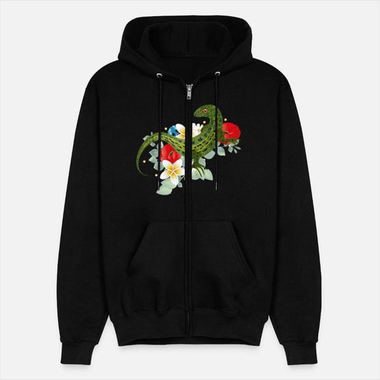 Green Lizard on Flowers Botanical Motif