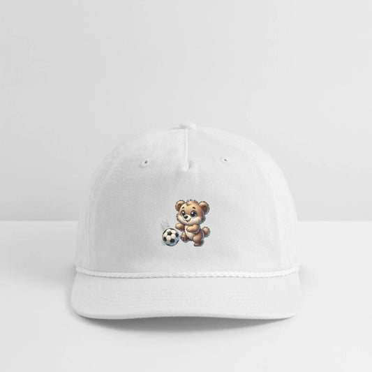 happy bear playing with a soccer ball