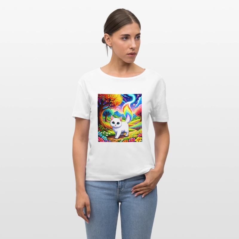 Rainbow Tail Cat in a Fantasy Flower Field