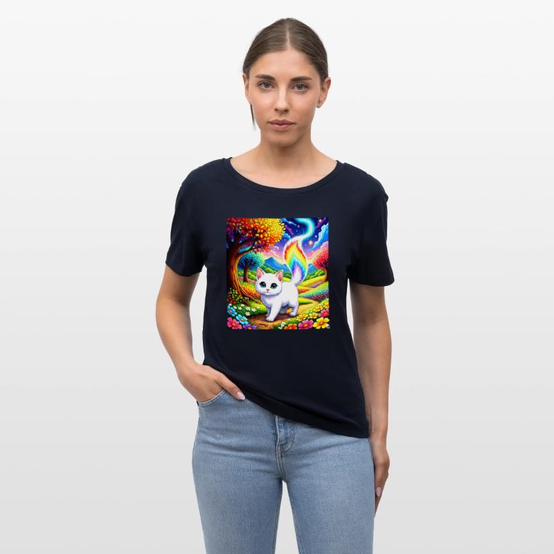 Rainbow Tail Cat in a Fantasy Flower Field