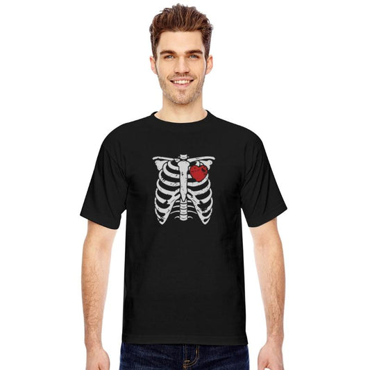Rib Cage Skeleton Design with Distressed Red Heart