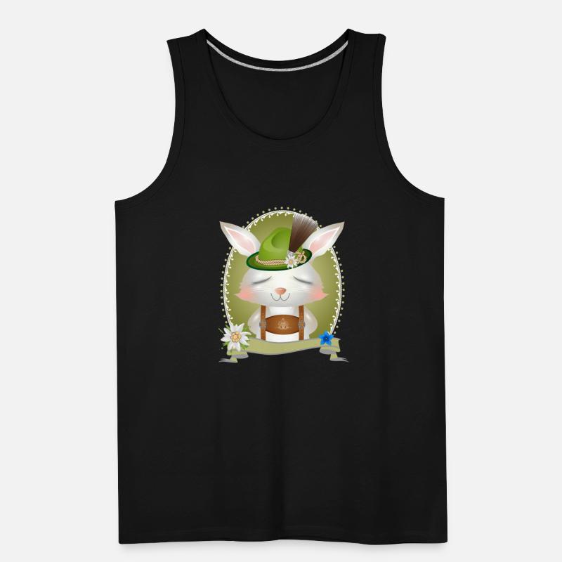 small rabbit in costume with hat and leather pants