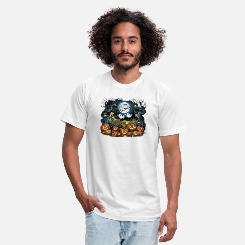 Spooky Halloween Ghosts and Pumpkins Moonlit Night