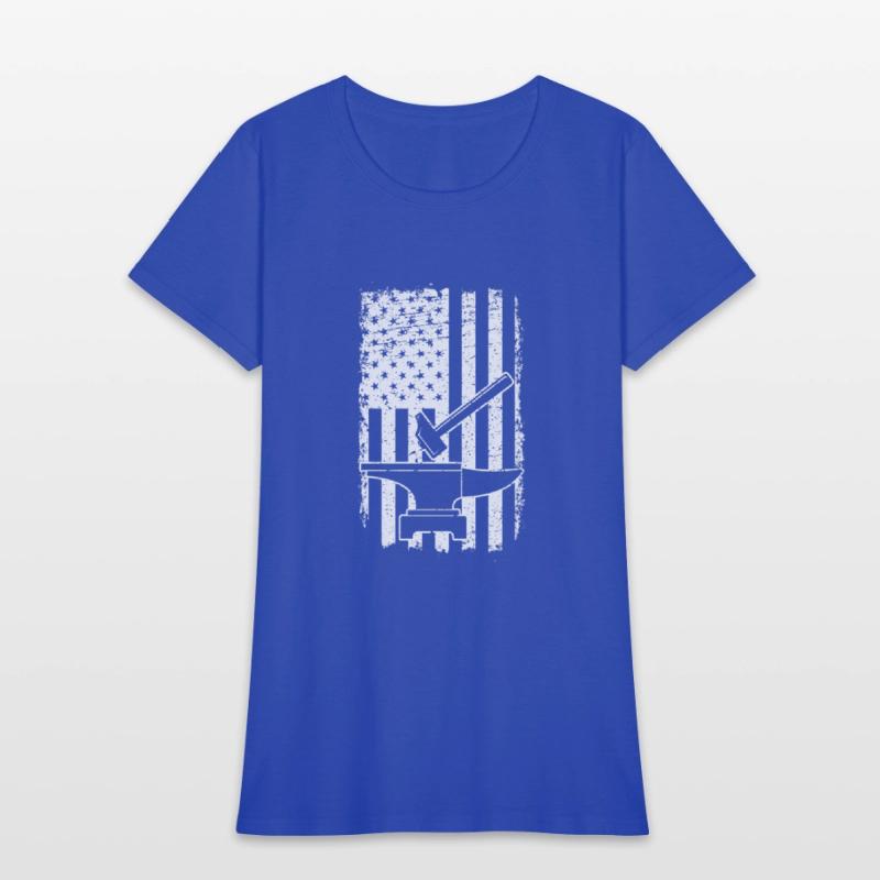 US Flag Patriotic American Blacksmith Hammer Anvil