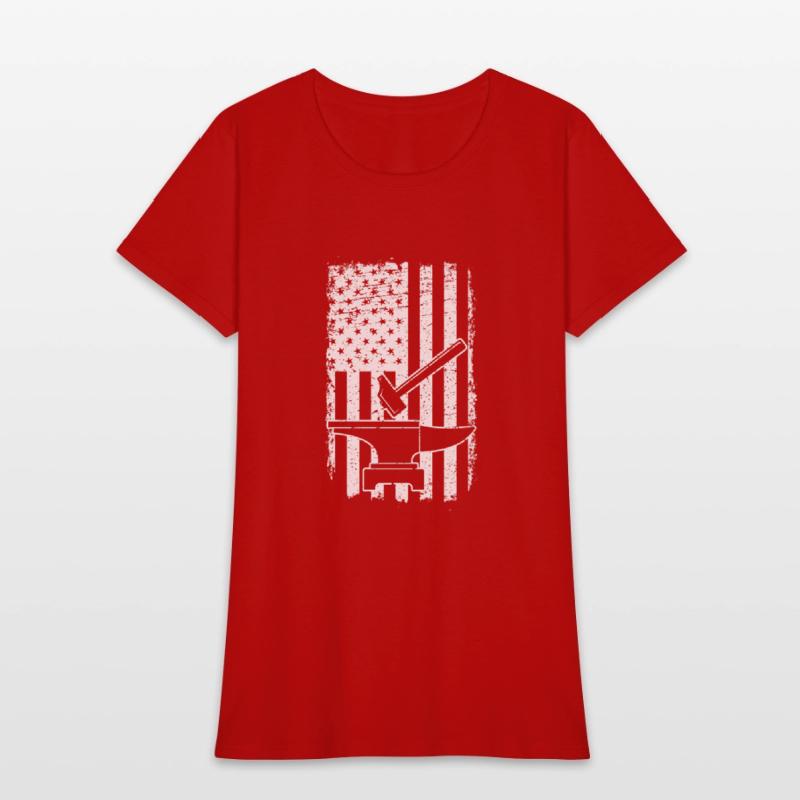 US Flag Patriotic American Blacksmith Hammer Anvil