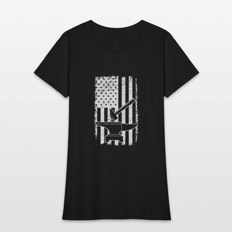 US Flag Patriotic American Blacksmith Hammer Anvil