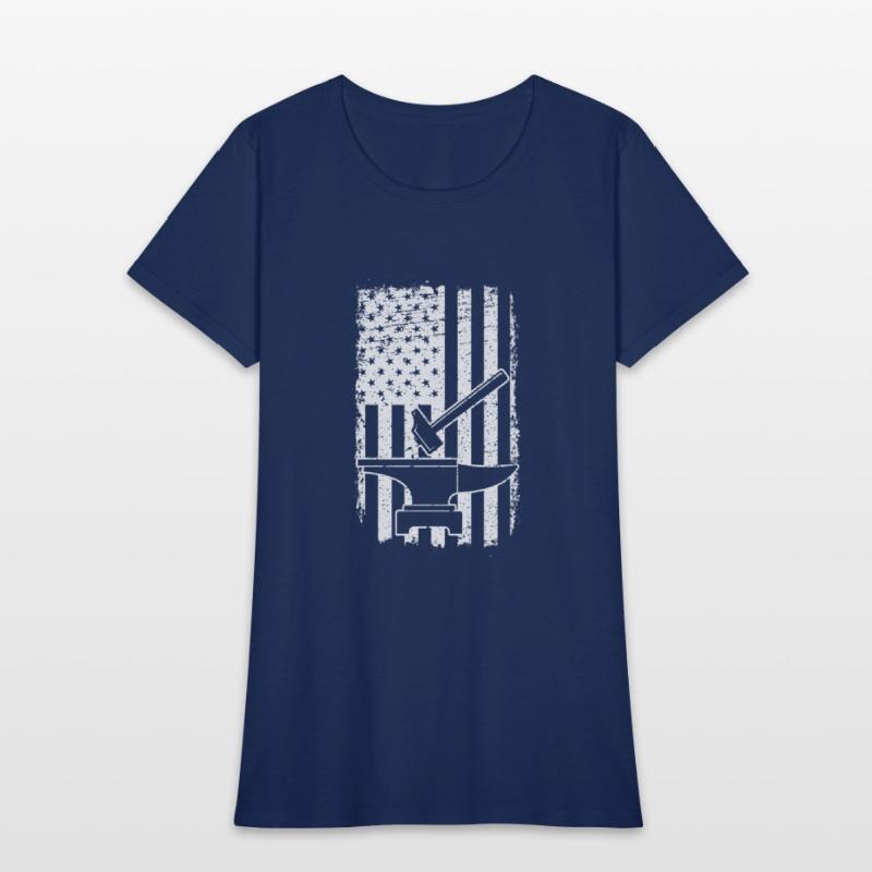 US Flag Patriotic American Blacksmith Hammer Anvil