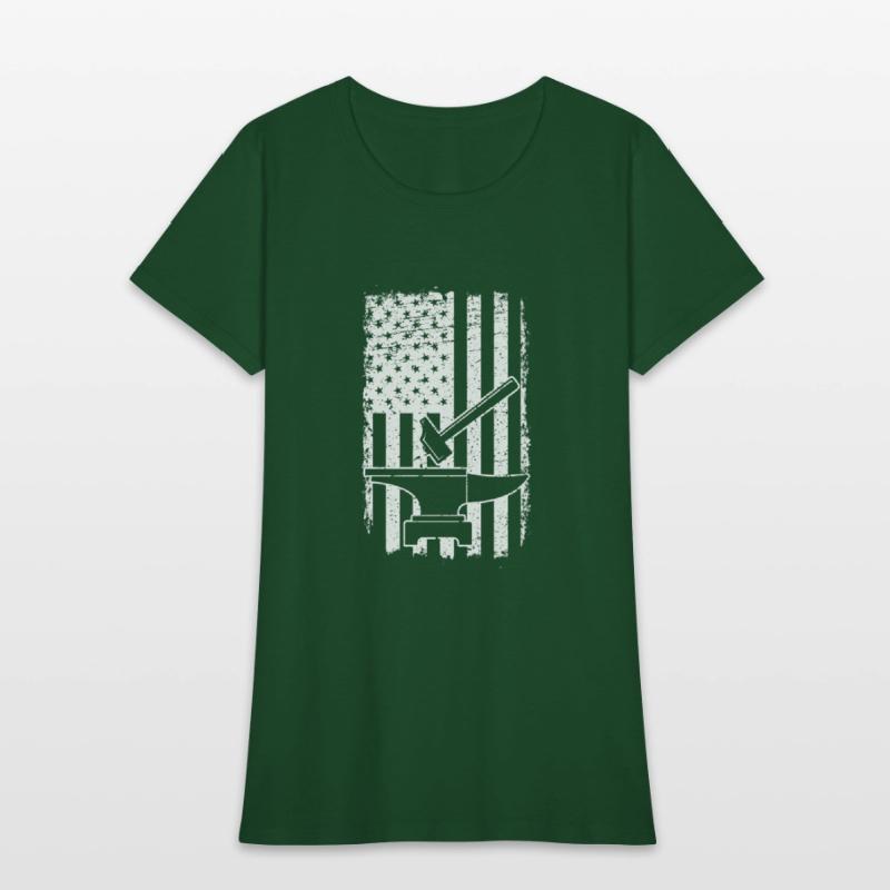 US Flag Patriotic American Blacksmith Hammer Anvil