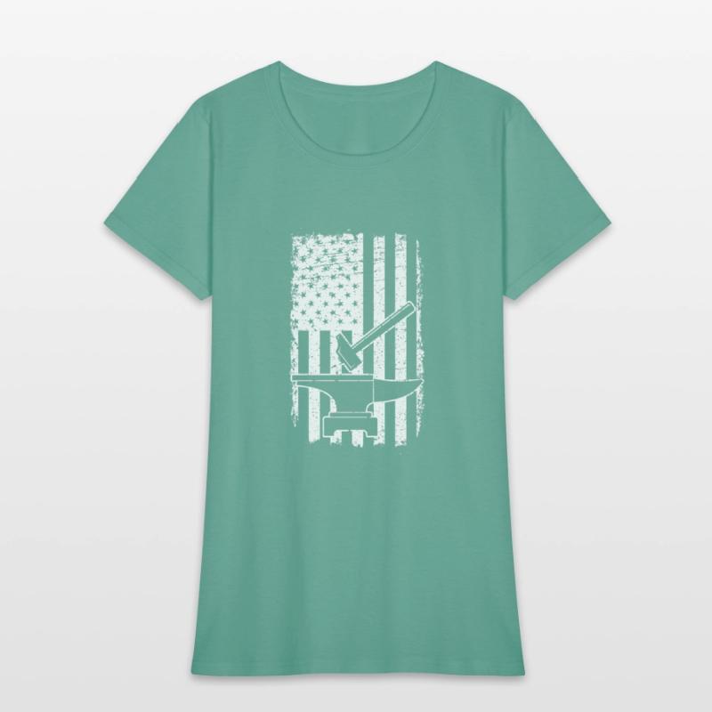 US Flag Patriotic American Blacksmith Hammer Anvil