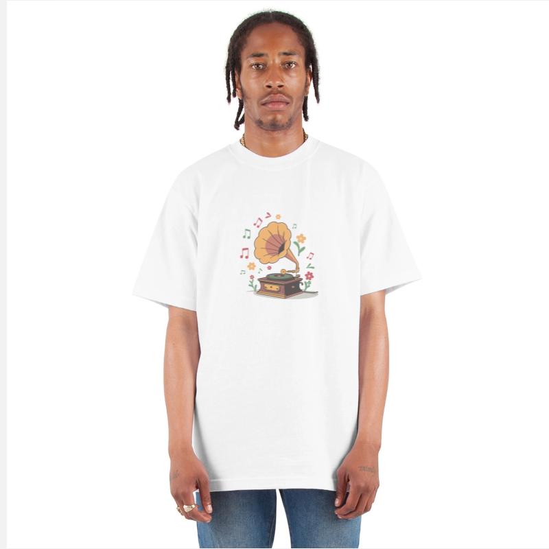 Vintage Gramophone With Music Notes and Flowers