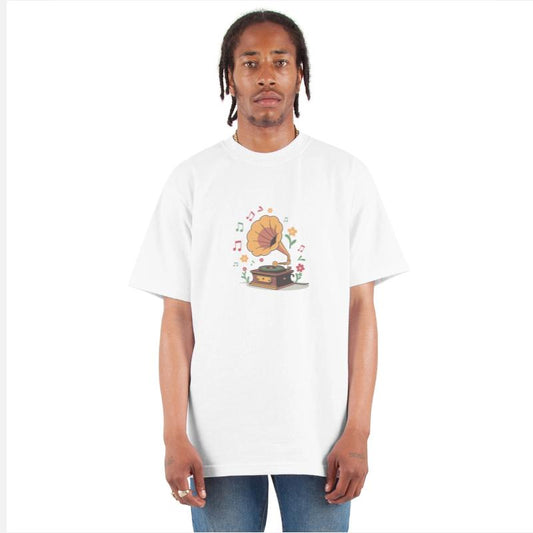 Vintage Gramophone With Music Notes and Flowers