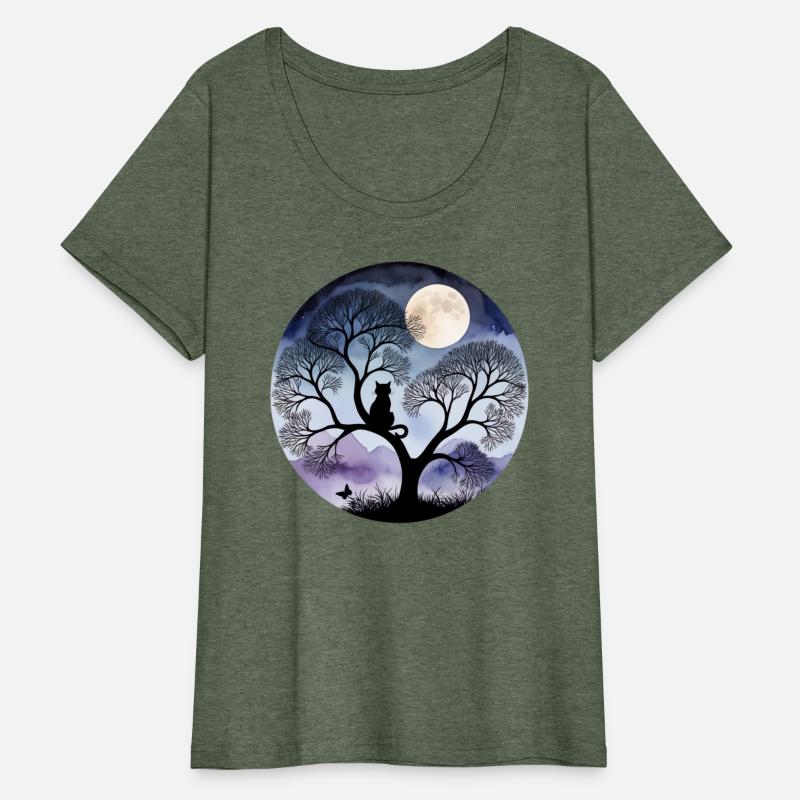 Watercolor Cat Silhouette at Night