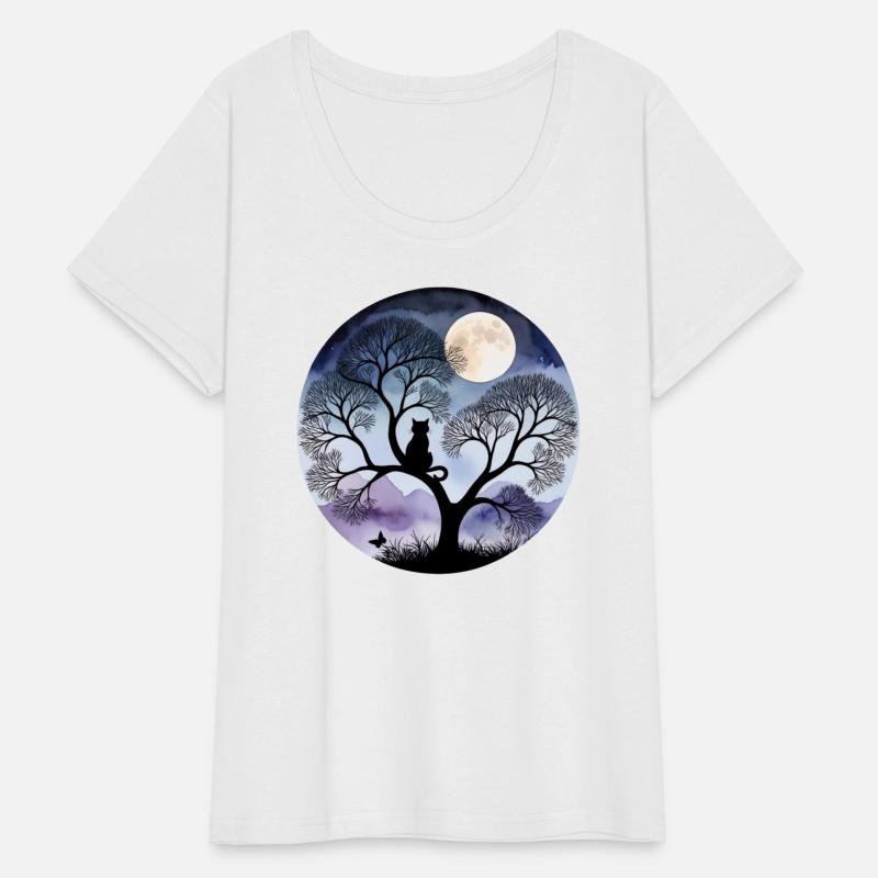 Watercolor Cat Silhouette at Night