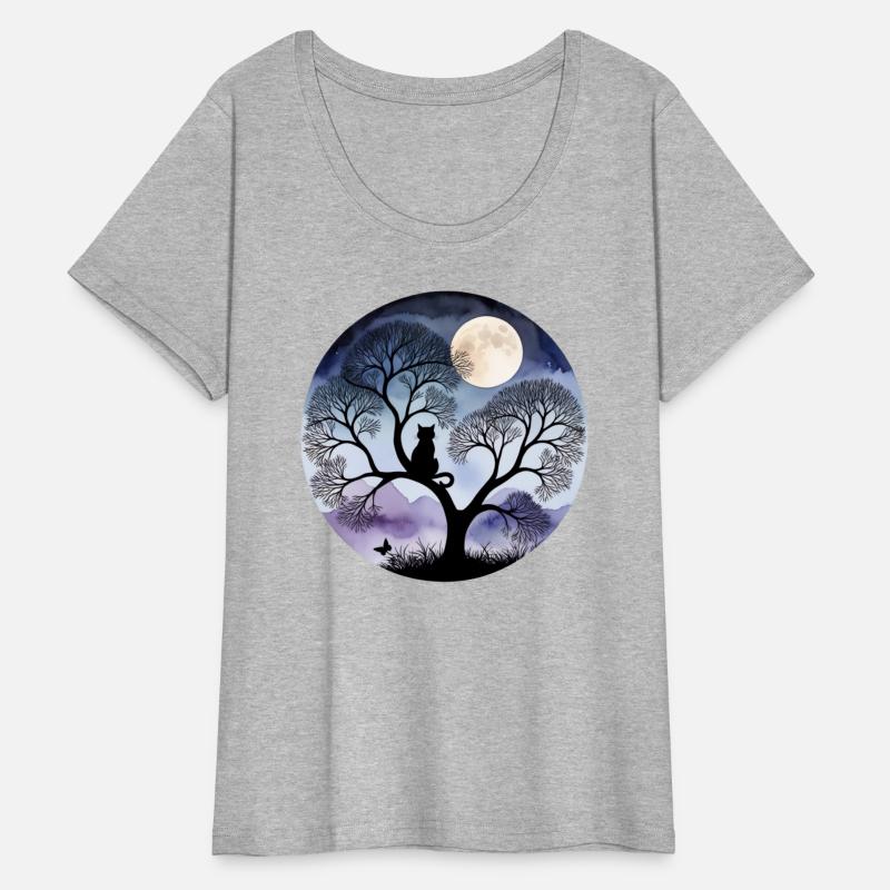 Watercolor Cat Silhouette at Night