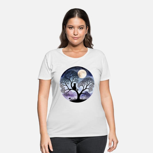 Watercolor Cat Silhouette at Night