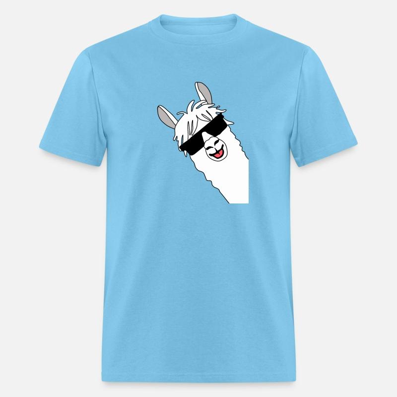 Waving alpaca comic lama in white with sunglasses