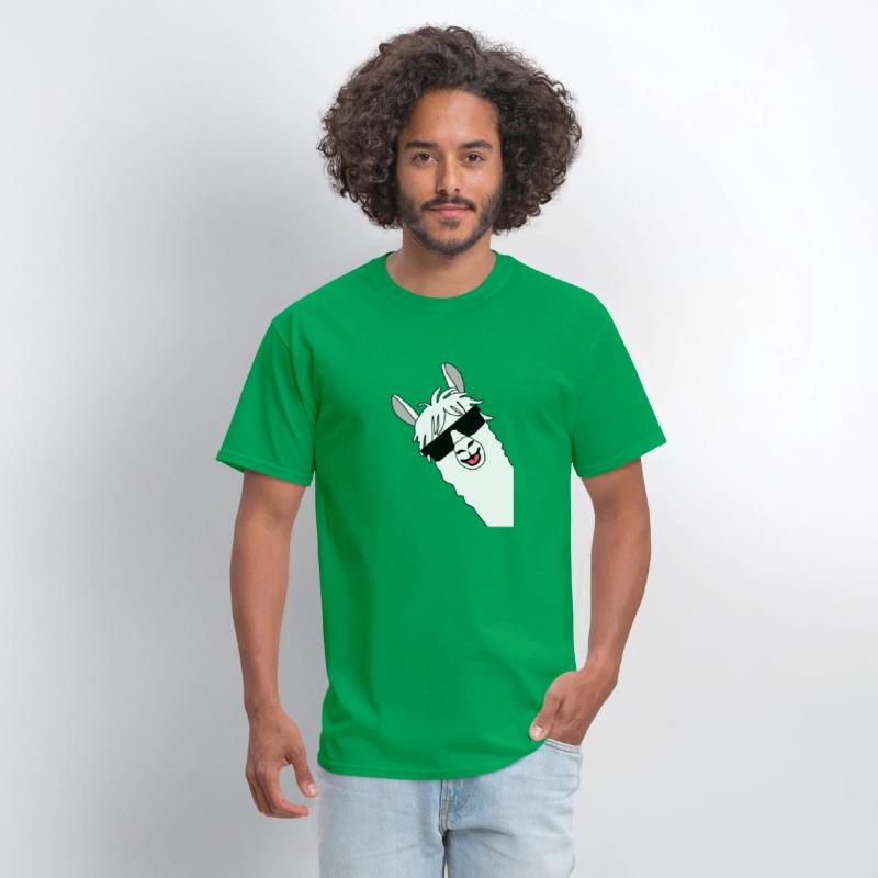 Waving alpaca comic lama in white with sunglasses