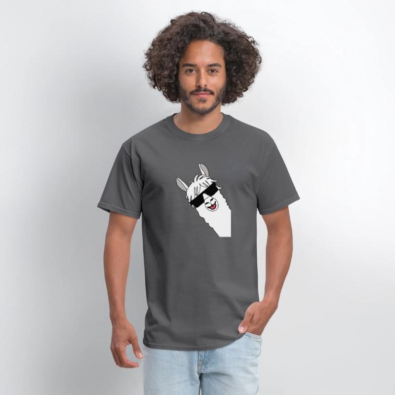 Waving alpaca comic lama in white with sunglasses