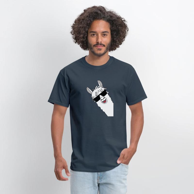 Waving alpaca comic lama in white with sunglasses