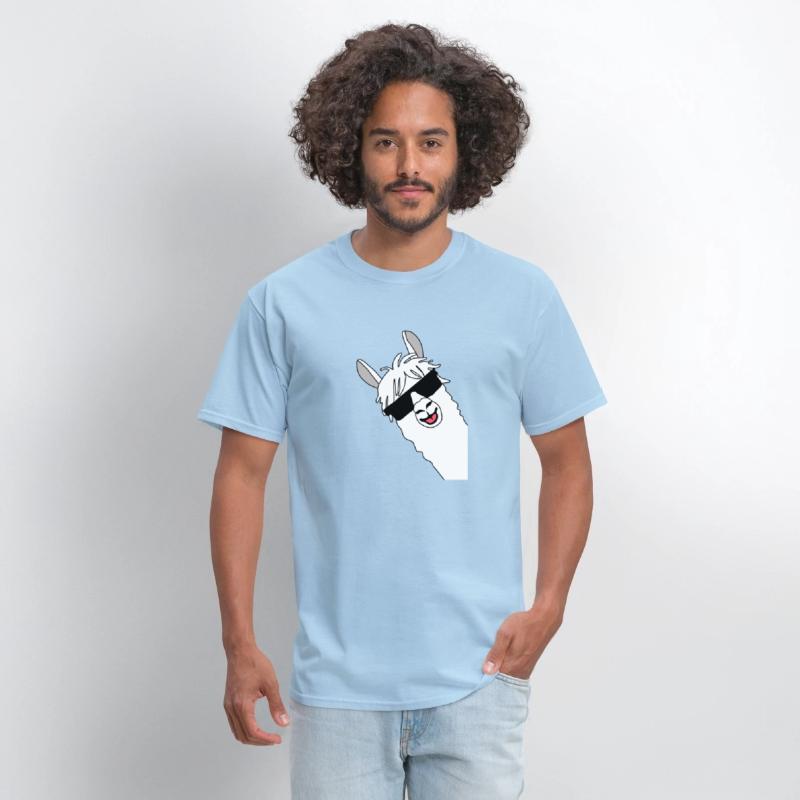 Waving alpaca comic lama in white with sunglasses