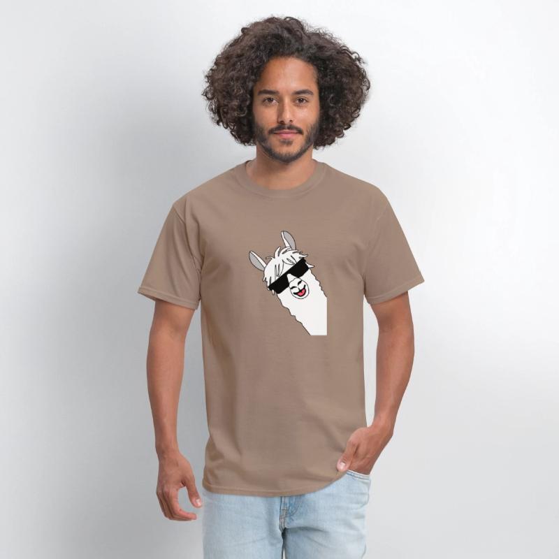 Waving alpaca comic lama in white with sunglasses